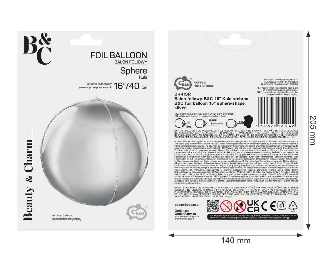 Foil Balloon 16" Sphere-Shape Silver