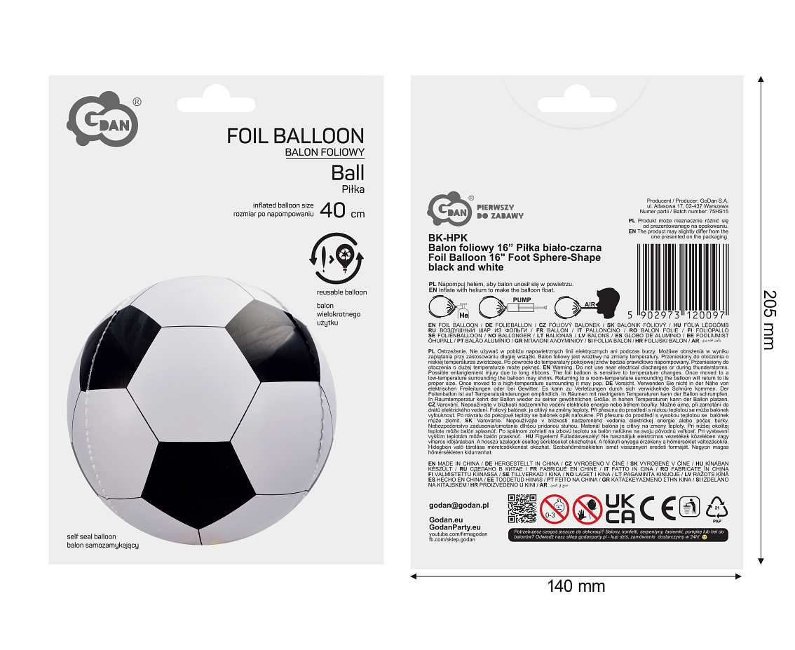 Foil Balloon 16" Foot Sphere-Shape black and white