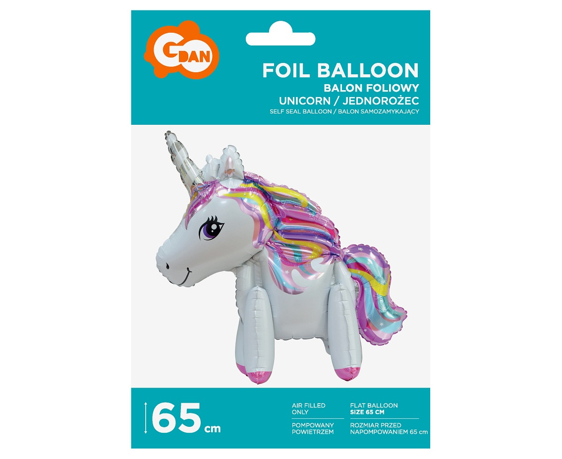 Foil Balloon Unicorn, 65 cm, white, standing