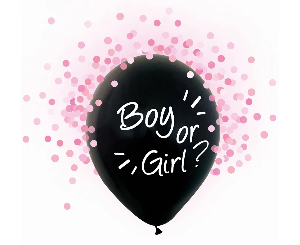 Helium formula balloons Boy or Girl, pink confetti, 12", 4 pcs.