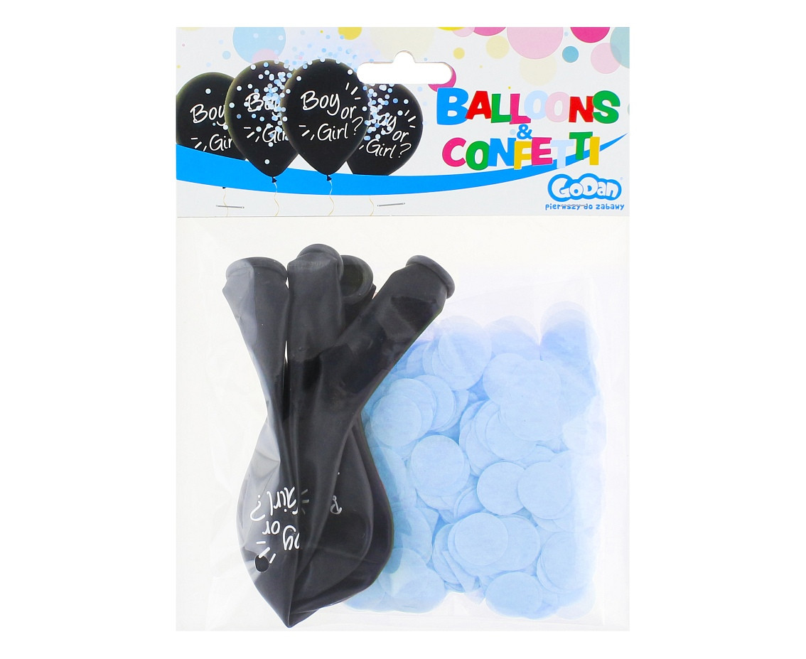 Boy or Girl balloons, blue confetti, 12", 4 pcs.
