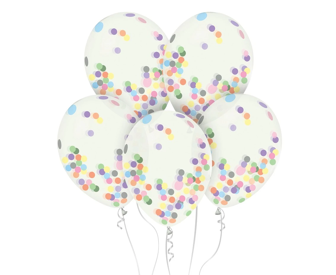 Helium formula balloons, transparent, assorted confetti, 12", 4 pcs. EOL
