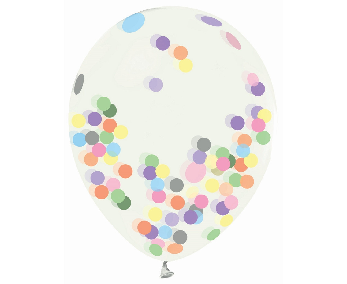 Helium formula balloons, transparent, assorted confetti, 12", 4 pcs. EOL