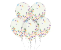 Helium formula balloons, transparent, assorted confetti, 12", 4 pcs. EOL