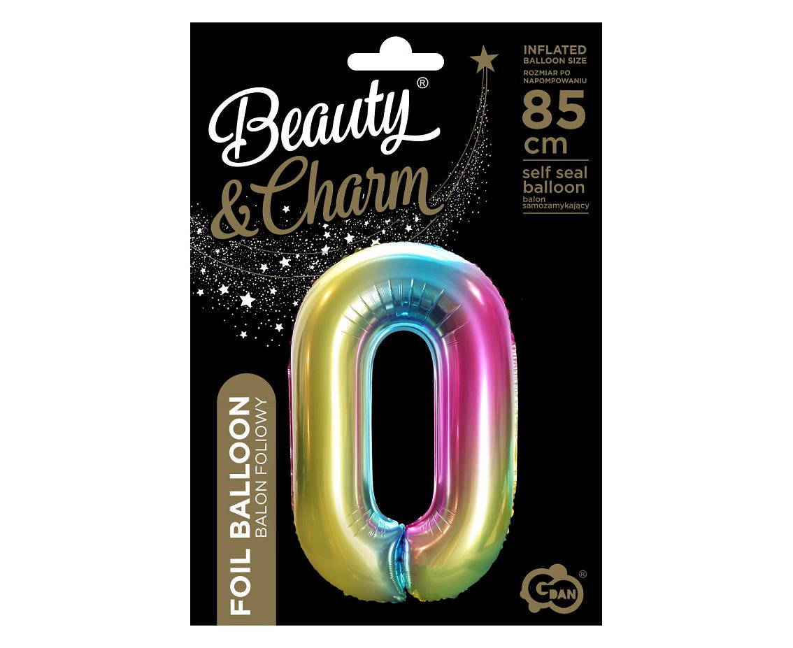Foil balloon number 0, rainbow, 85 cm