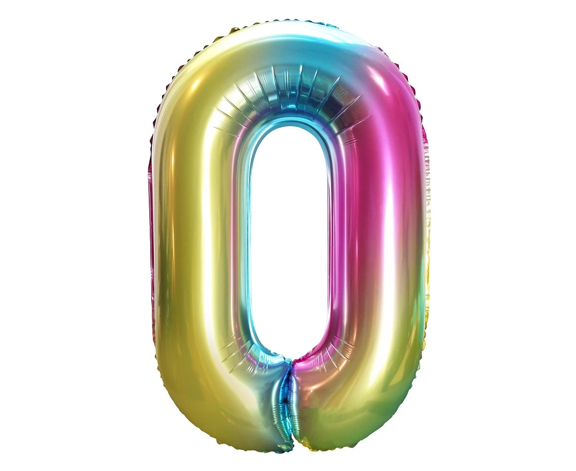 Foil balloon number 0, rainbow, 85 cm