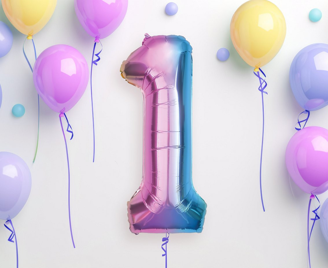 Foil balloon number 1, rainbow, 85 cm