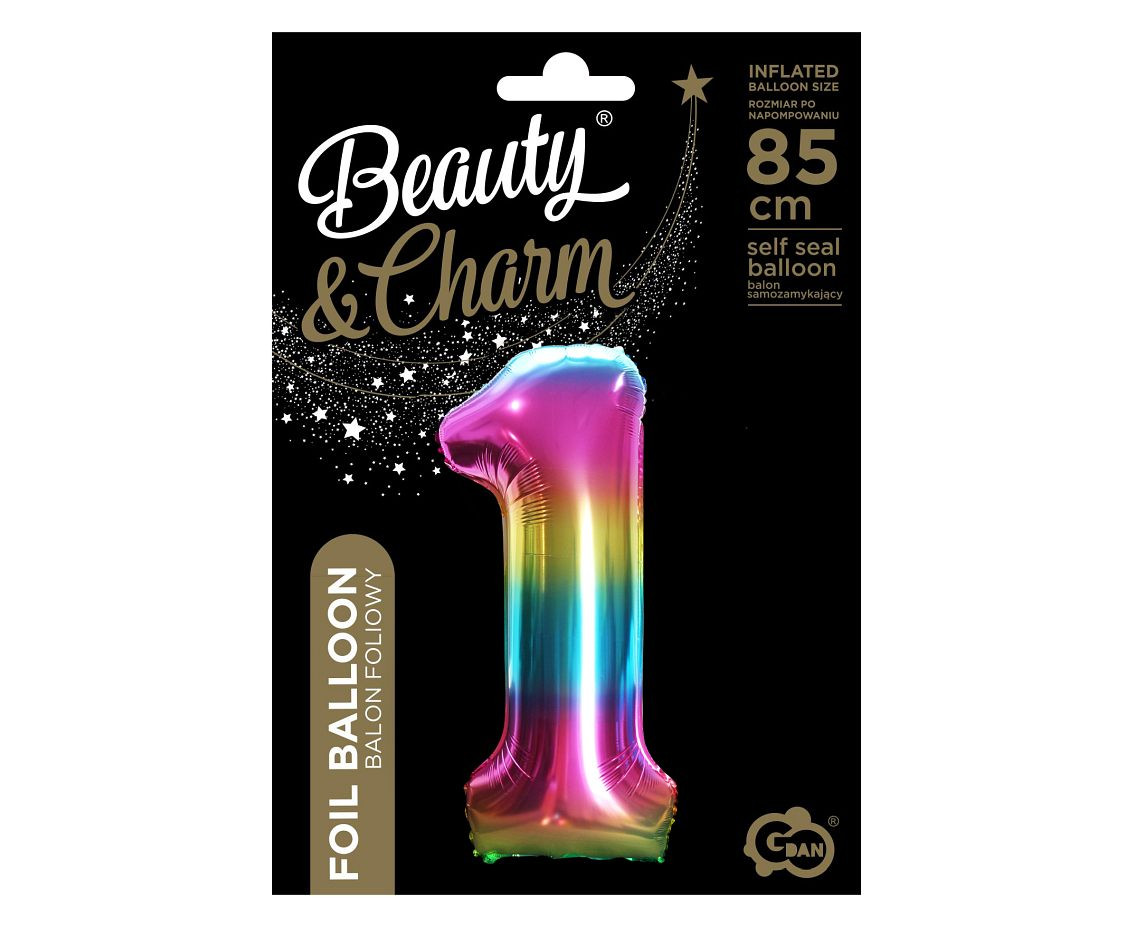 Foil balloon number 1, rainbow, 85 cm