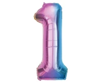 Foil balloon number 1, rainbow, 85 cm