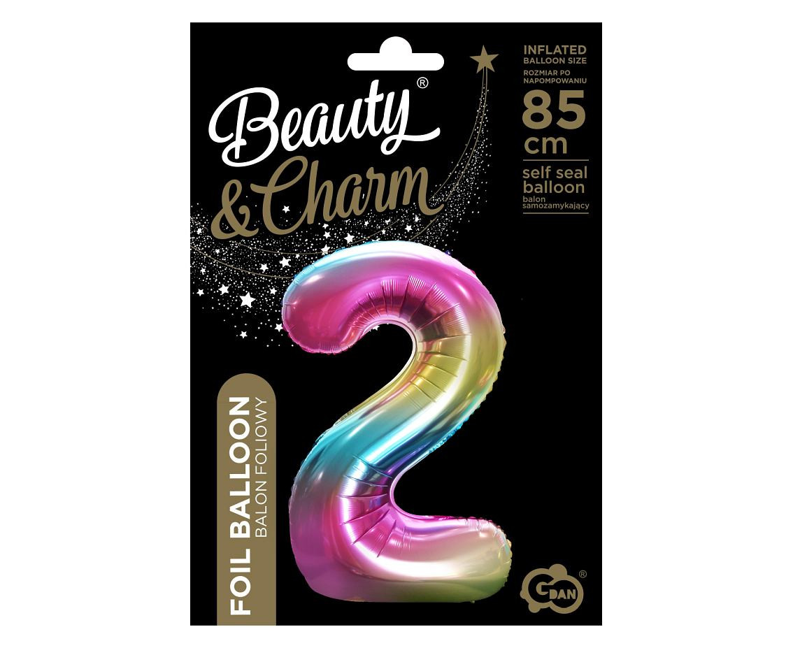 Foil balloon number 2, rainbow, 85 cm