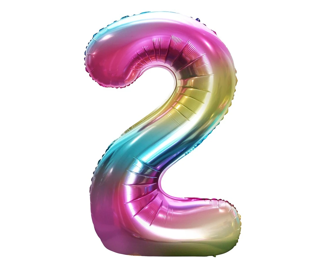 Foil balloon number 2, rainbow, 85 cm