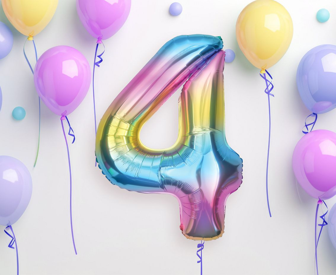 Foil balloon number 4, rainbow, 85 cm
