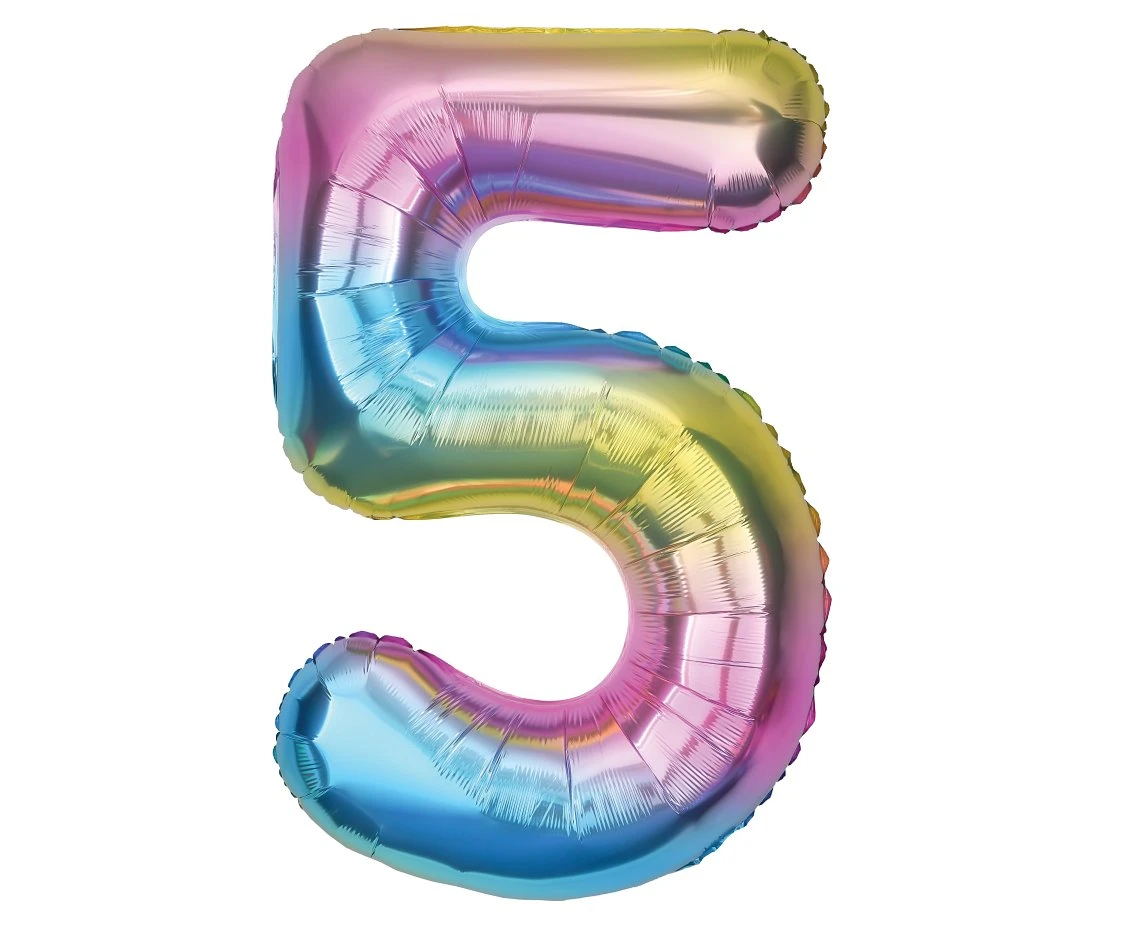 Foil balloon number 5, rainbow, 85 cm