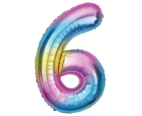 Foil balloon number 6, rainbow, 85 cm