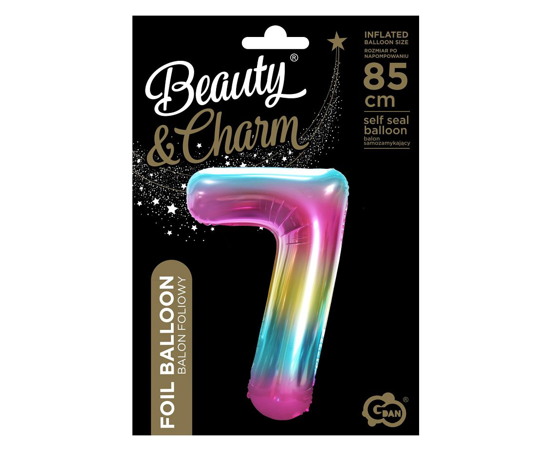 Foil balloon number 7, rainbow, 85 cm