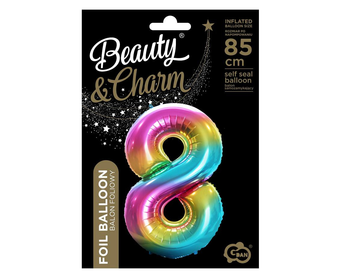 Foil balloon number 8, rainbow, 85 cm