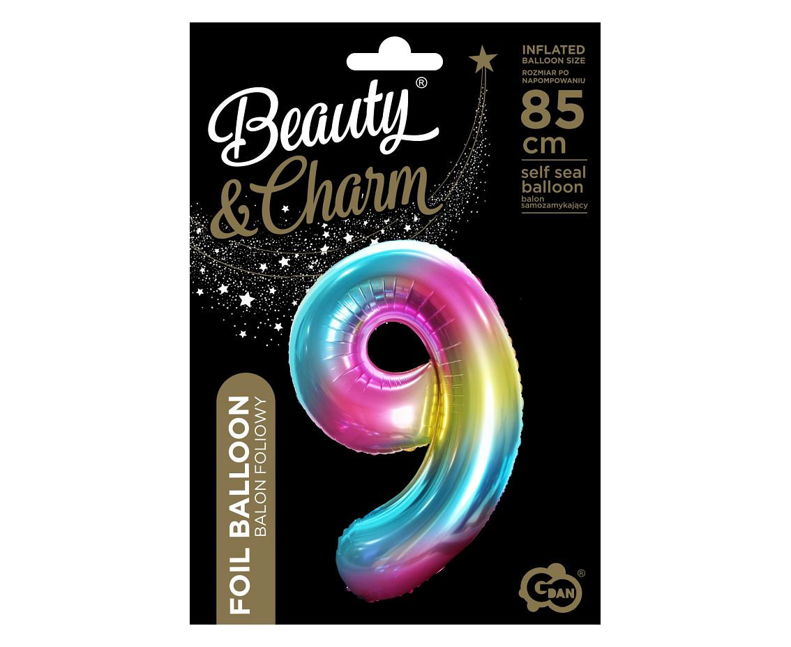 Foil balloon number 9, rainbow, 85 cm