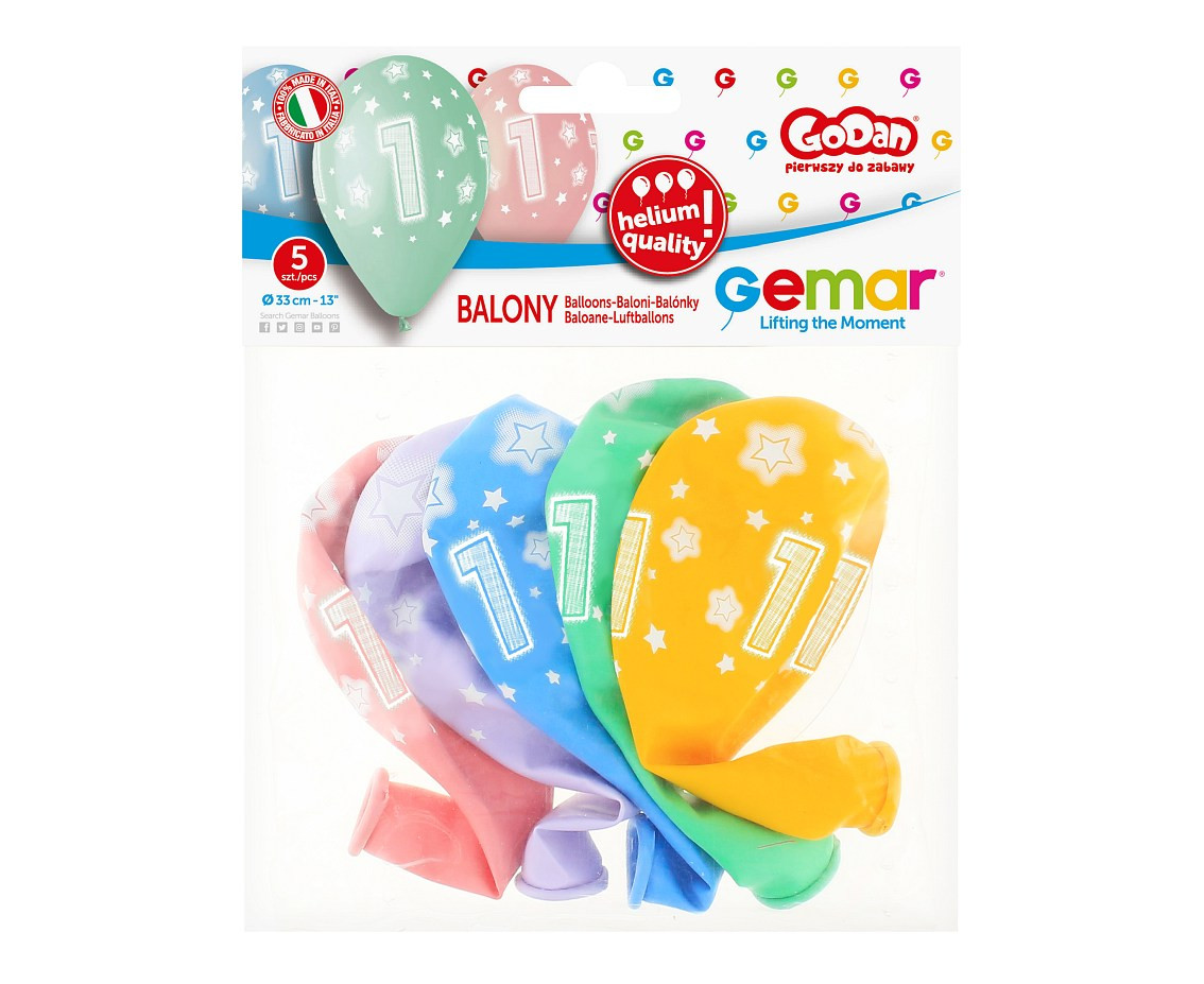 Balloons Gemar 13", pastel premium helium 1st, mix, 5pcs