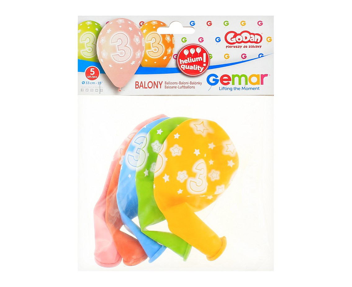Balloons Gemar 13", pastel premium helium 3rd, mix, 5pcs