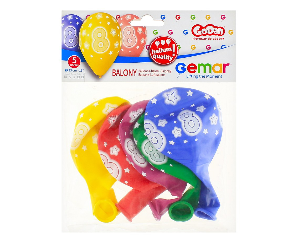 Balloons Gemar 13", pastel premium helium 8th, mix, 5pcs