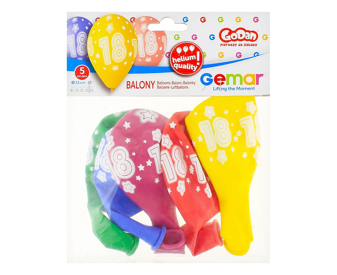 Balloons Gemar 13", pastel premium helium 18th, mix, 5pcs EOL