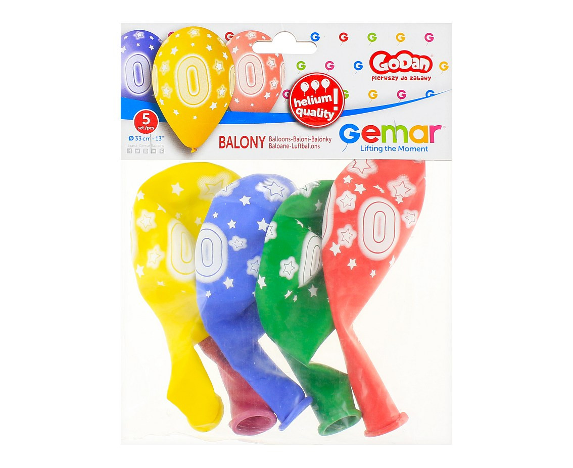 Balloons Gemar 13", pastel premium helium 0 birthday mix, 5pcs EOL