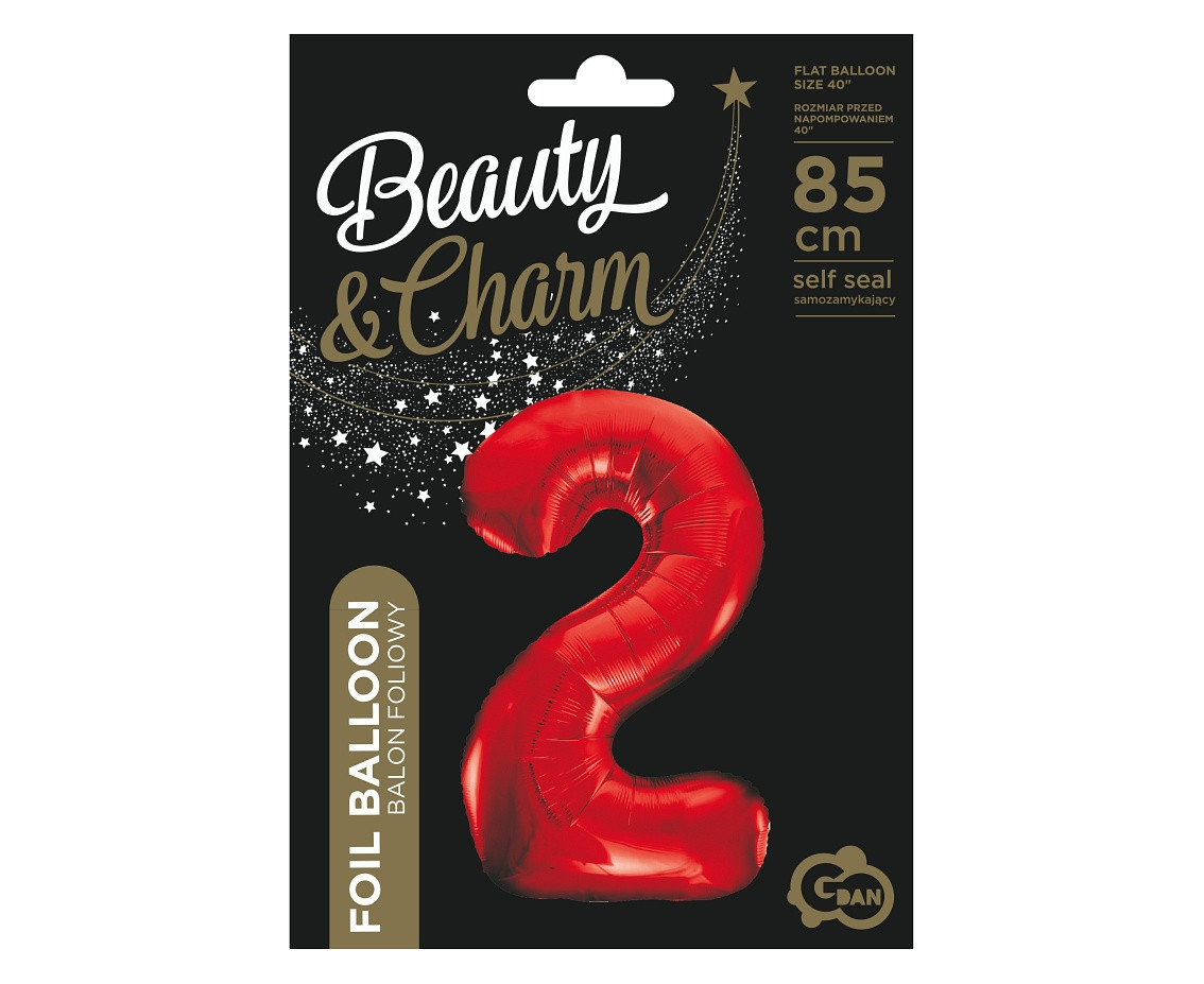 Foil balloon number 2, red, 85 cm