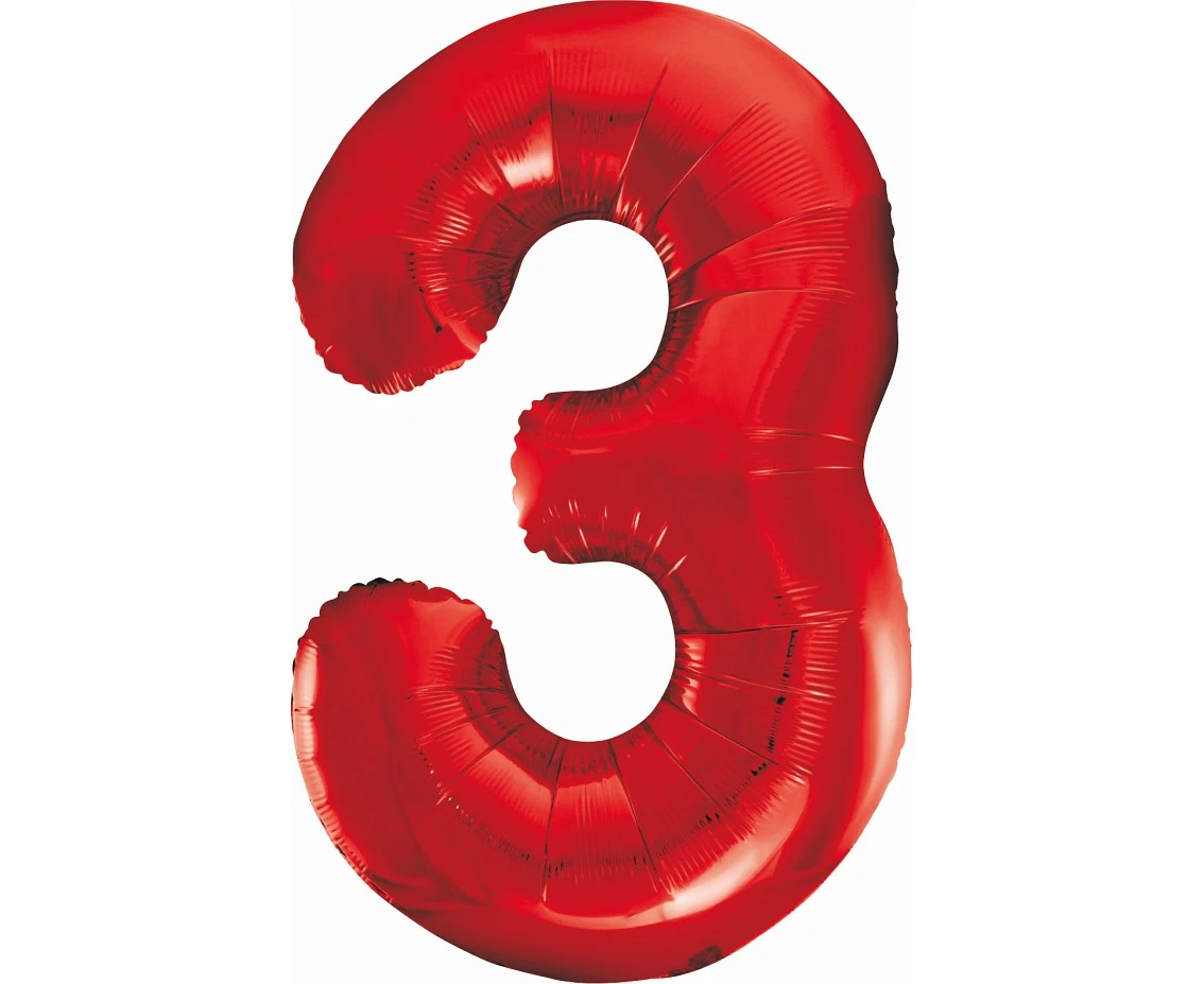 Foil ballon number 3, red, 85 cm