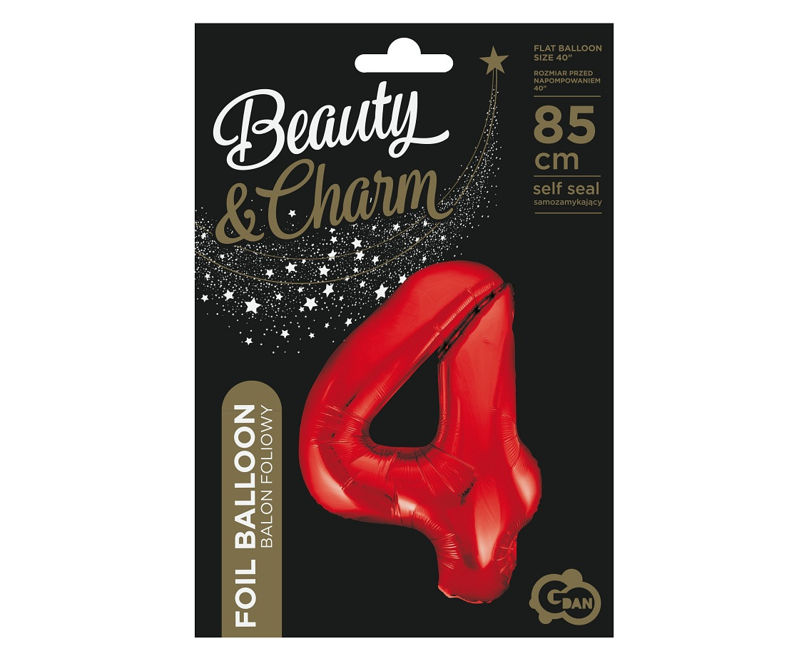 Foil balloon number 4, red, 85 cm