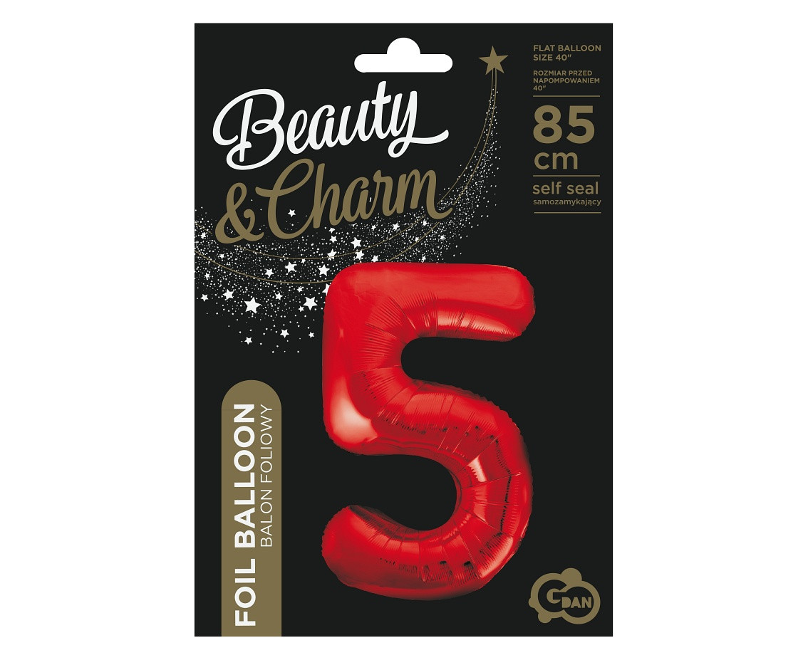 Foil balloon number 5, red, 85 cm
