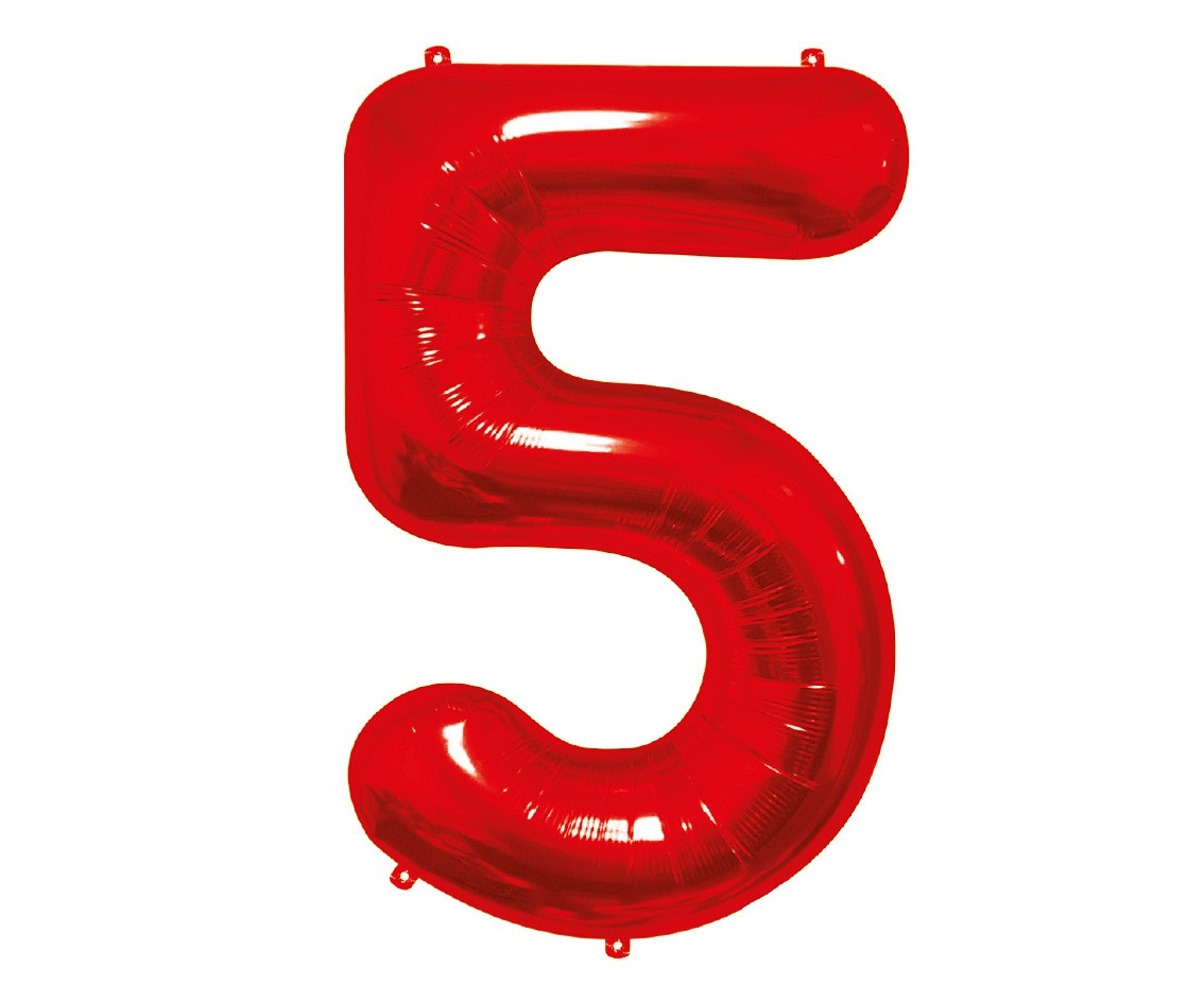 Foil balloon number 5, red, 85 cm