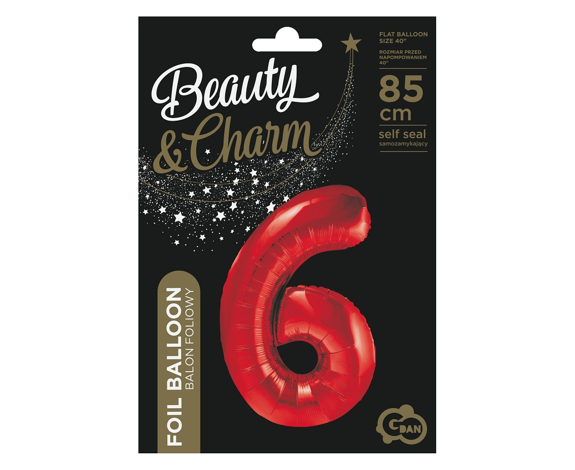 Foil balloon number 6, red, 85 cm