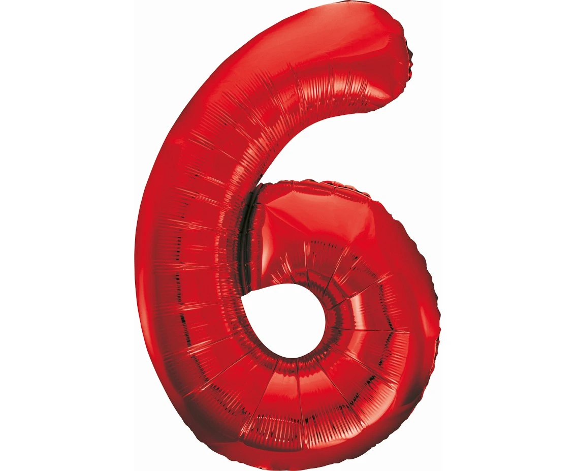Foil balloon number 6, red, 85 cm