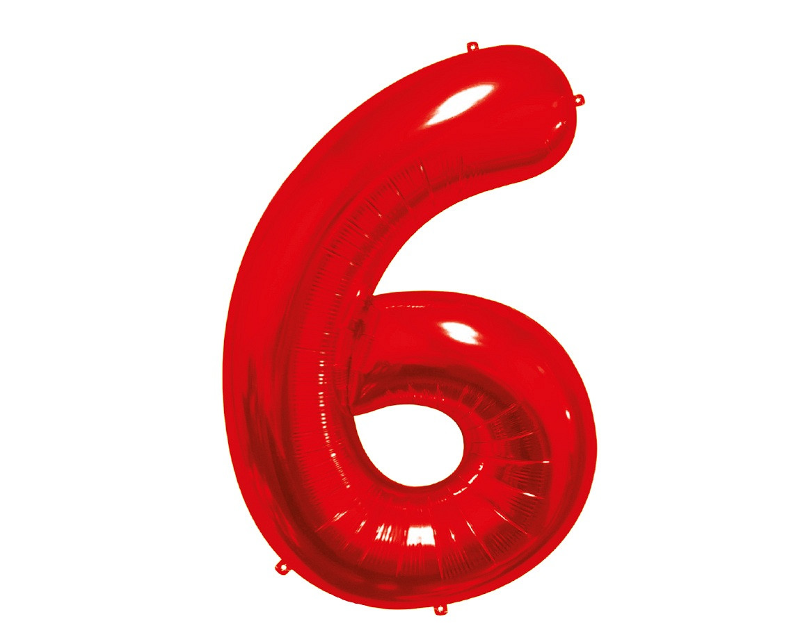 Foil balloon number 6, red, 85 cm