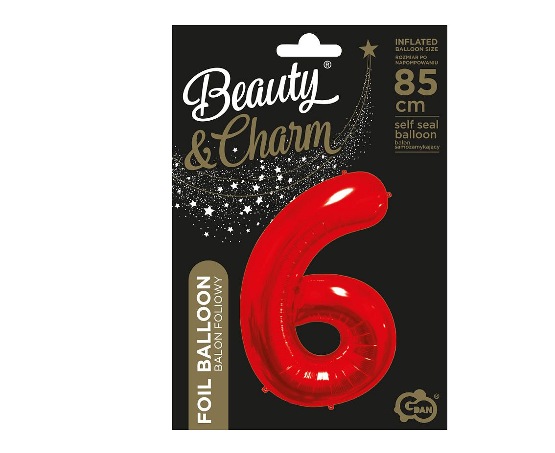 Foil balloon number 6, red, 85 cm