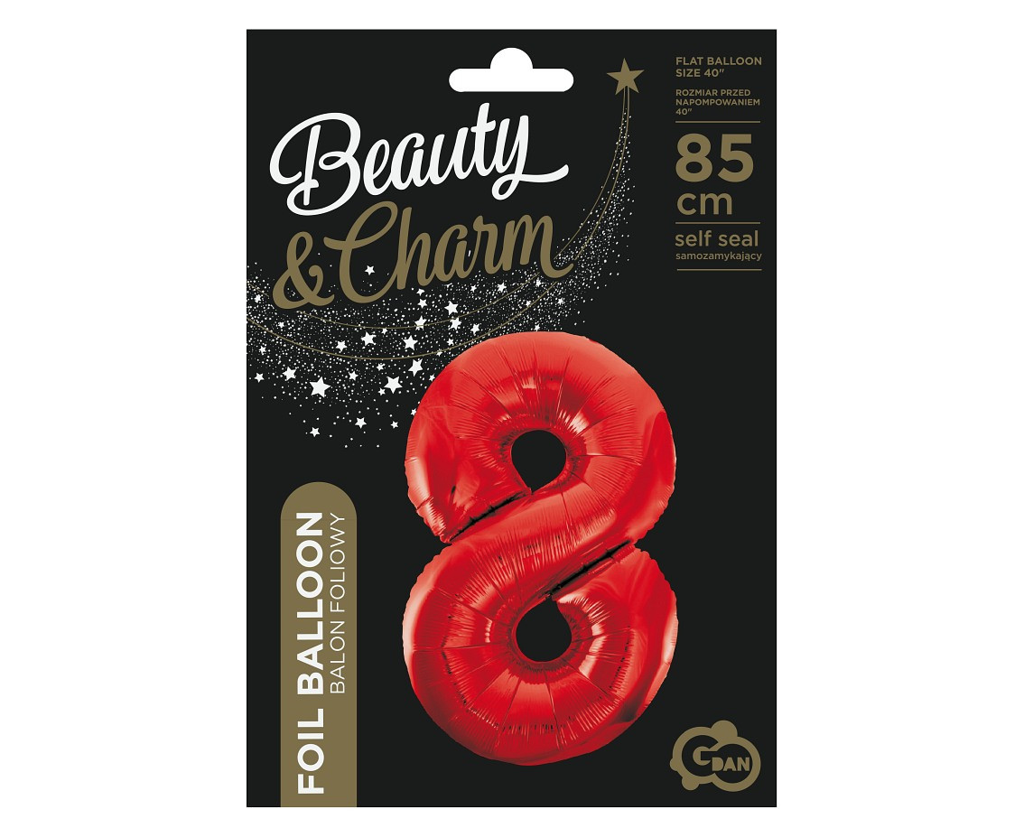 Foil balloon number 8, red, 85 cm