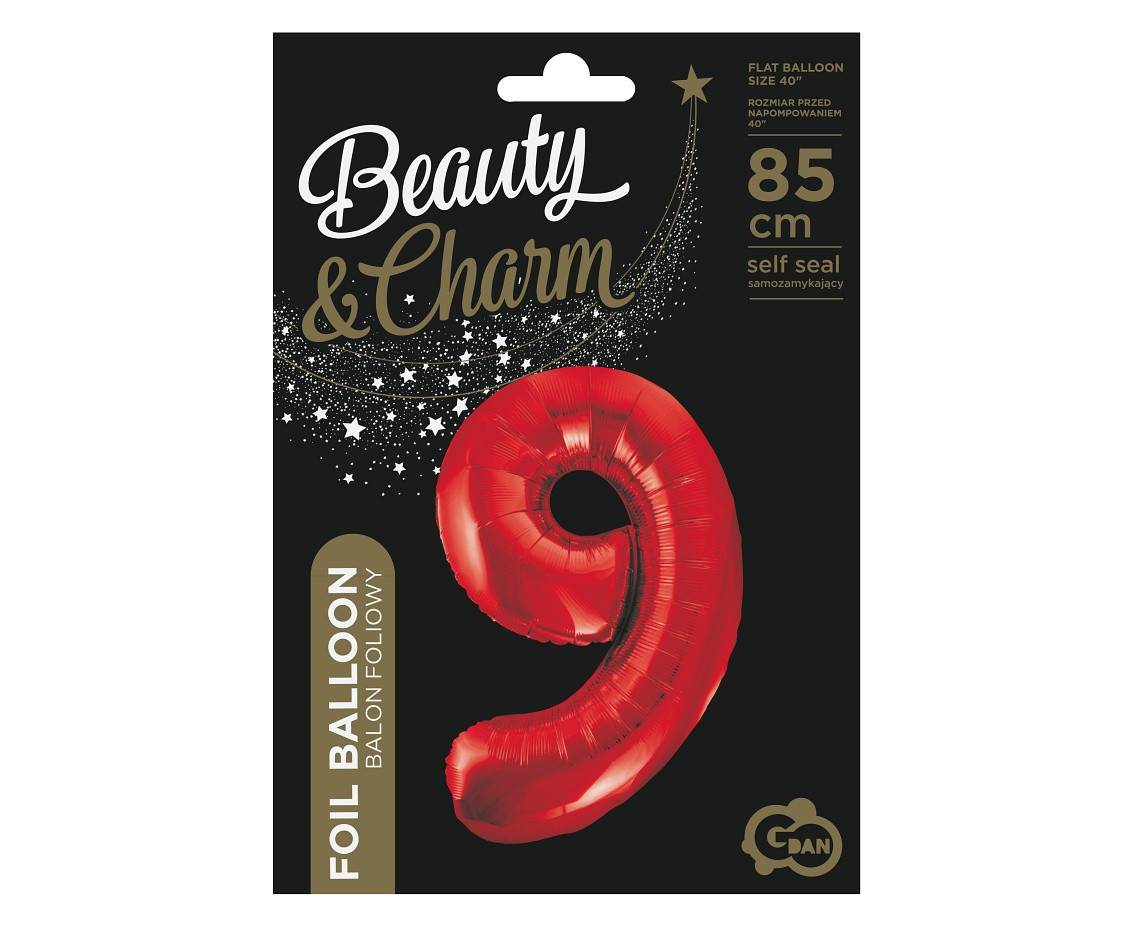 Foil balloon number 9, red, 85 cm