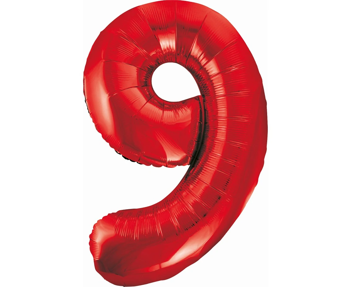 Foil balloon number 9, red, 85 cm