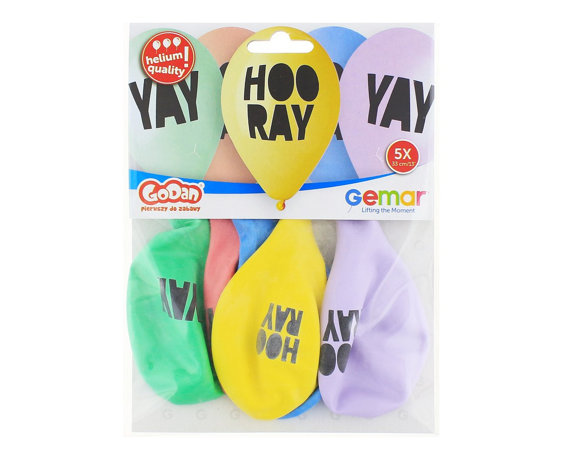 Balloons Gemar 13", pastel premium helium hooray, 5pcs EOL