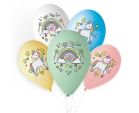 Balloons Gemar 13", pastel premium helium unicorn and rainbow, 5pcs