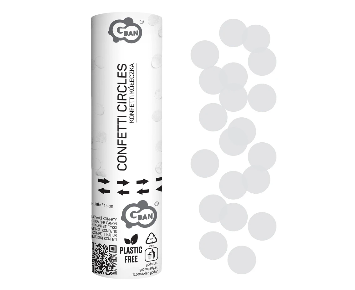 Confetti cannon Best Moment white paper circles, 15 cm