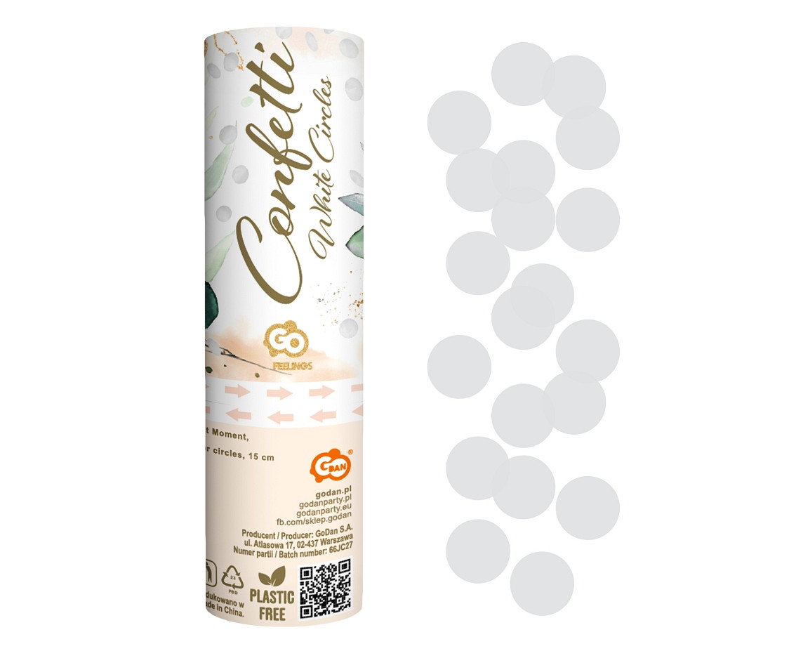 Confetti cannon Best Moment white paper circles, 15 cm
