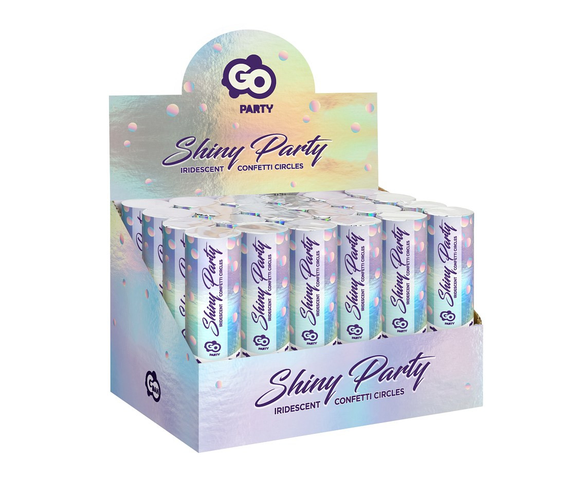 Confetti cannon Shiny Party, iridescent foil circles, 15 cm