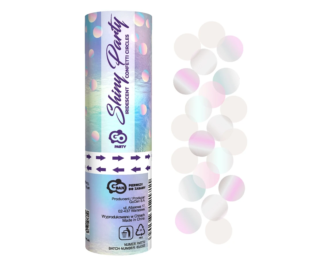 Confetti cannon Shiny Party, iridescent foil circles, 15 cm