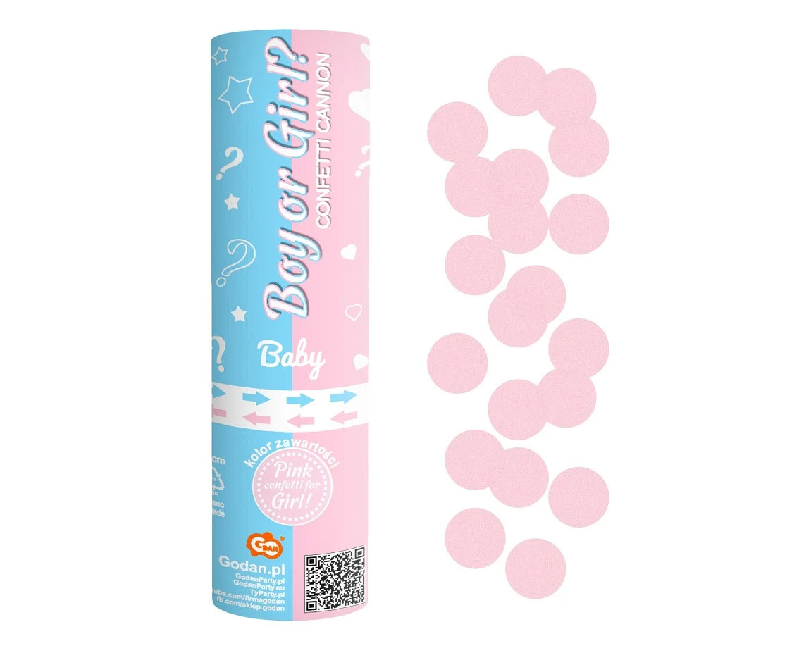 Confetti cannon Boy or Girl light pink paper circles, 15 cm