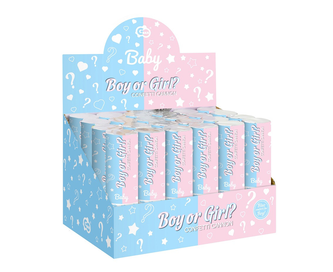 Confetti cannon Boy or Girl light blue paper circles, 15 cm