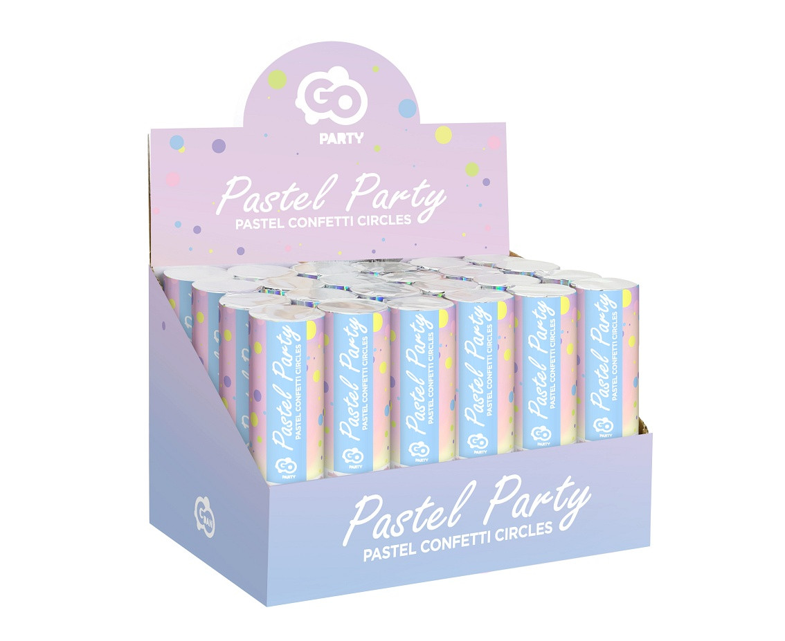 Confetti Cannon Pastel Party, multicolour paper circles, 15 cm