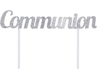 Religious cake topper Communion, glitter silver