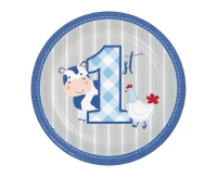 Paper plates Farmhouse 1 st birthday, blue, 18 cm, 8 pcs