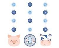 Hanging cutouts Farmhouse 1 st Birthday, blue, 51x153 cm, 3 pcs